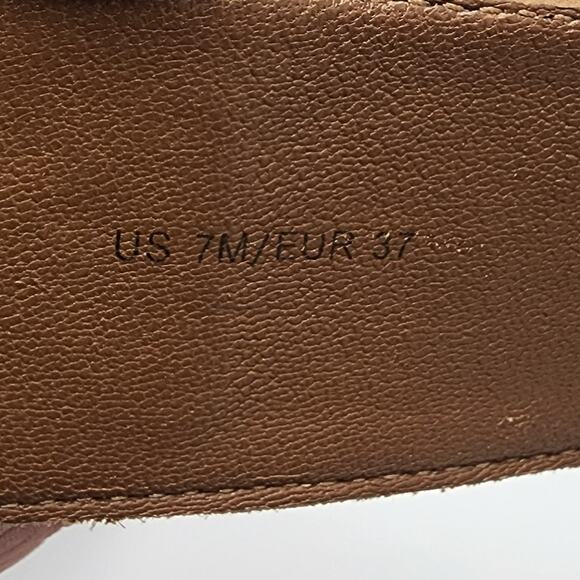 Via Spiga Wedge Sandal Women 7M Brown Suede Laser Cut Perforated Peep Toe Ankle - Picture 11 of 11